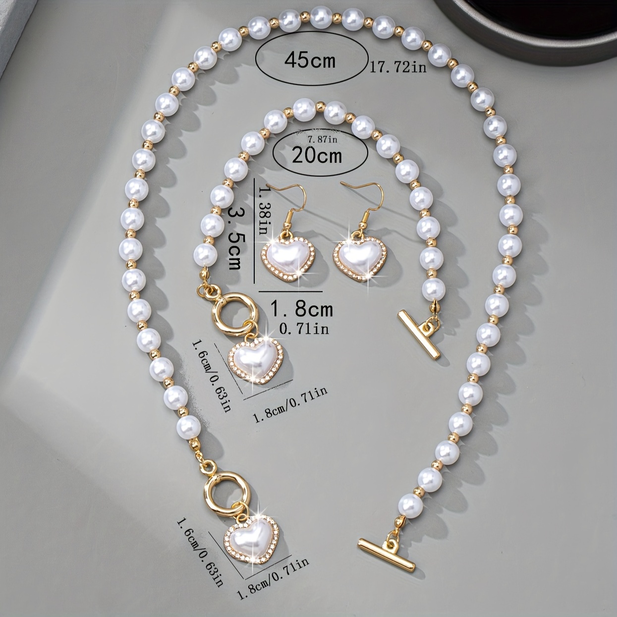 18K Gold Plated Pearl Jewelry Set with Rhinestone Accents